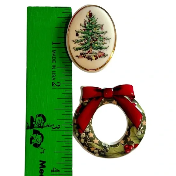 Two Spode Christmas Brooches Tree Brooch Wreath Brooch Lot Bundle - Picture 7 of 7